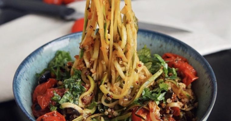 Olive Tomato zoodles and quinoa